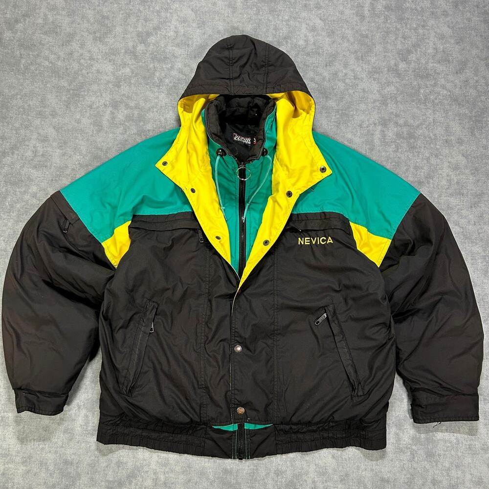 Vintage 90s Nevica Colorblock Ski Jacket Function System Green Yellow Black